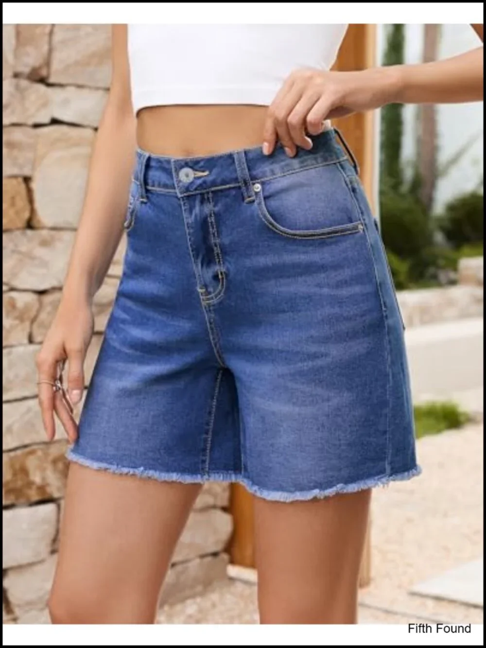 High Waisted Raw Hem Distressed Stretchy Denim Shorts Jorts